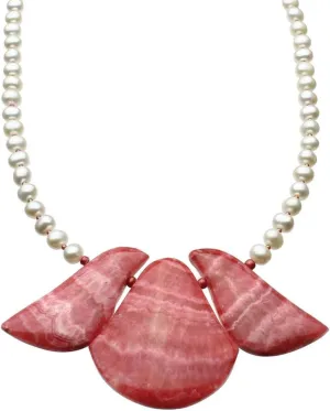 Calcite Stone Petals Freshwater Cultured Pearl Sterling Silver Necklace 18" 2"