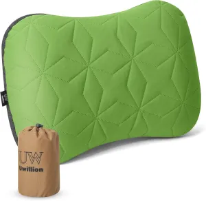 Camping Pillow with Removable Cover - Ultralight Inflatable Pillow for Camping Lightweight, Ergonomic and Washable for Camping, Hiking, and Travel Green