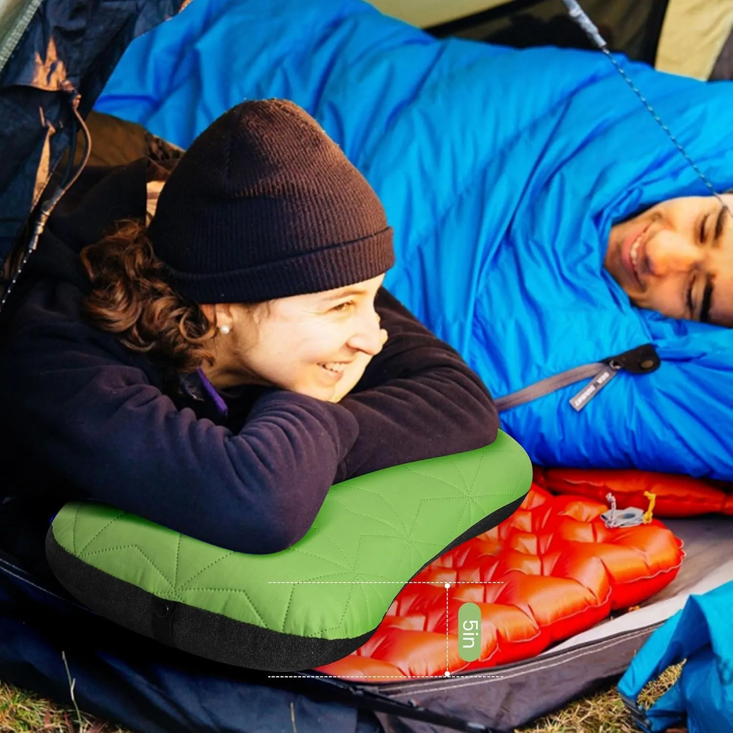 Camping Pillow with Removable Cover - Ultralight Inflatable Pillow for Camping Lightweight, Ergonomic and Washable for Camping, Hiking, and Travel Green