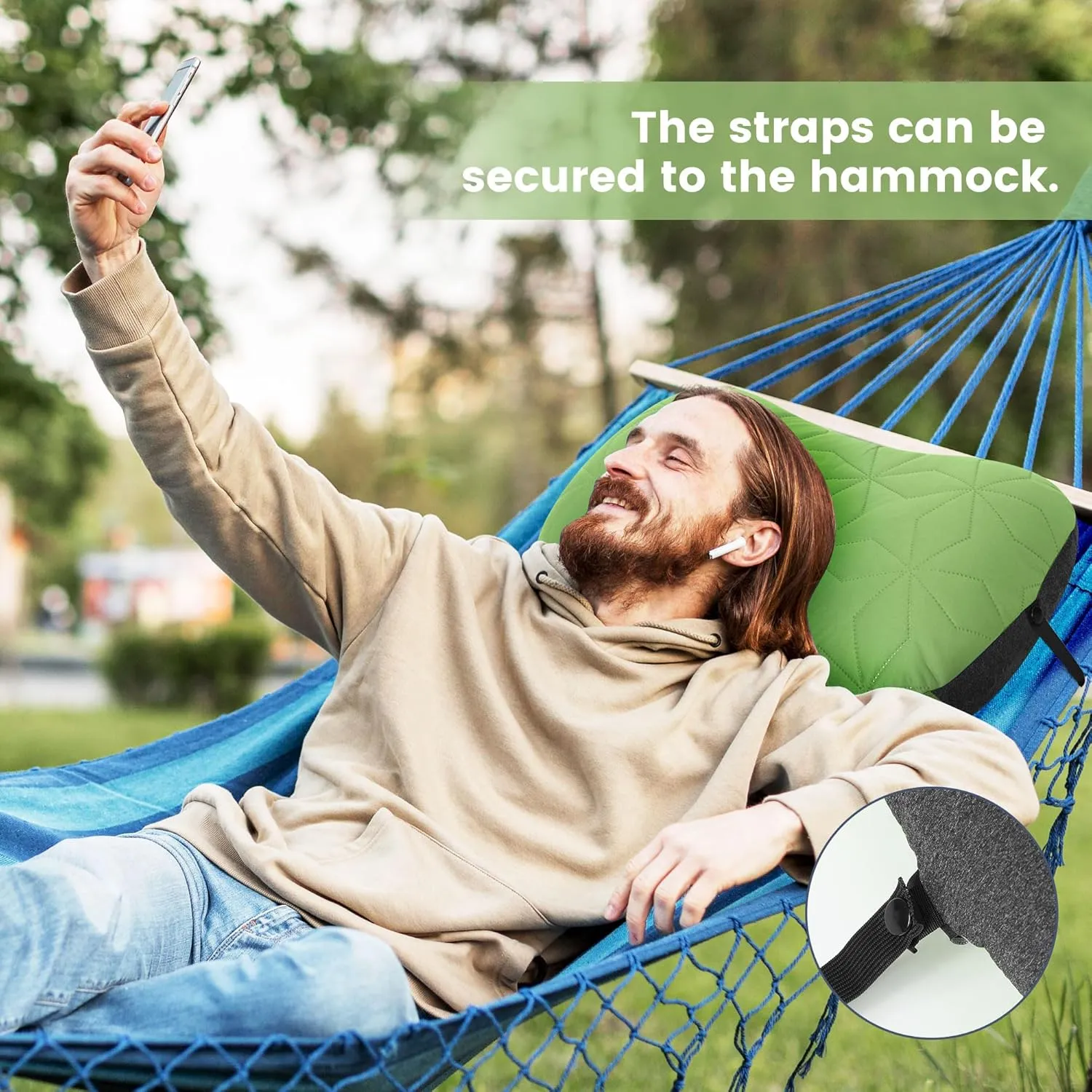 Camping Pillow with Removable Cover - Ultralight Inflatable Pillow for Camping Lightweight, Ergonomic and Washable for Camping, Hiking, and Travel Green