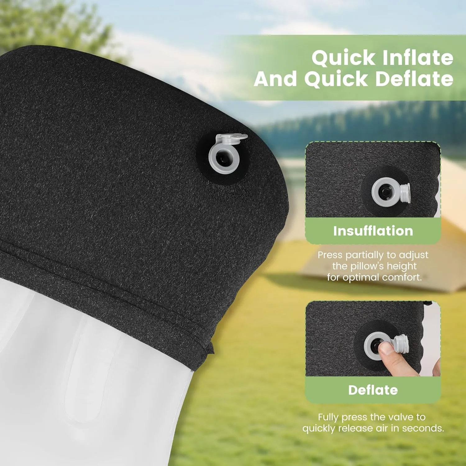 Camping Pillow with Removable Cover - Ultralight Inflatable Pillow for Camping Lightweight, Ergonomic and Washable for Camping, Hiking, and Travel Green