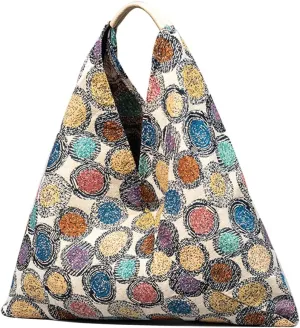 Canvas Handbag for Women - Ethnic Style Tote Top Handle Summer Beach Large Shoulder Bag