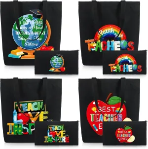 Capoda 8 Pcs Teacher Appreciation Gift Thank You Teacher Canvas Tote Bag Makeup Bag for Graduation Gift