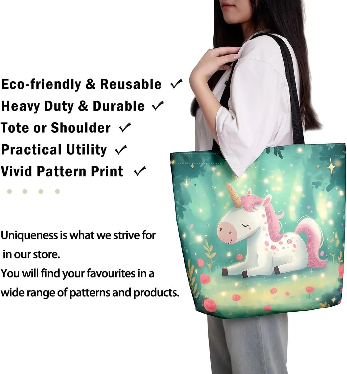 Cartoon Black Cute Girls Canvas Tote Bag