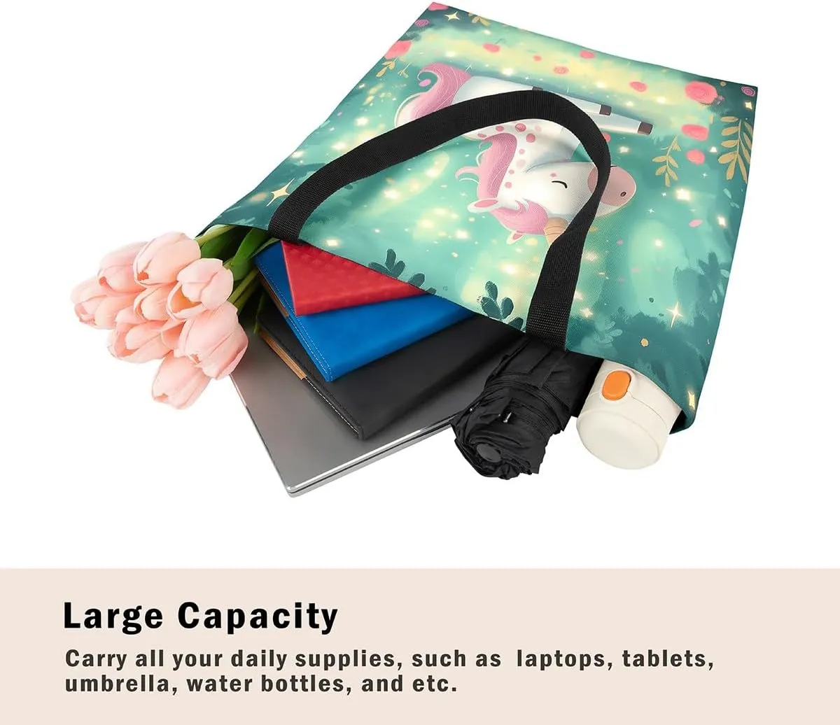 Cartoon Black Cute Girls Canvas Tote Bag