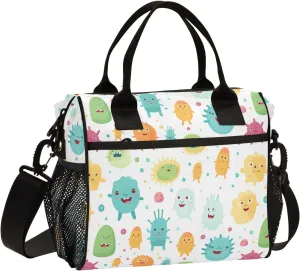 Cartoon Funny Bacterial Women Cooler Bags Lunch Bag Reusable Insulated Lunch Bags Crossbody with Shoulder Strap