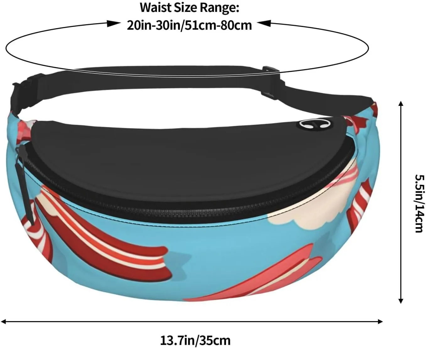Casual Bacon Pattern Printed Fanny Pack,Crossbody Fanny packs for women Men Waist Bag for Running Travel