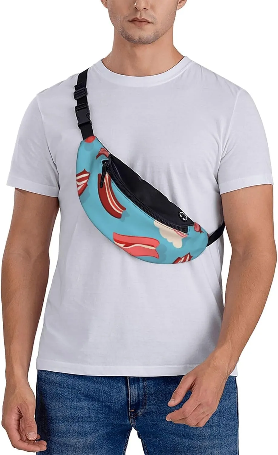 Casual Bacon Pattern Printed Fanny Pack,Crossbody Fanny packs for women Men Waist Bag for Running Travel