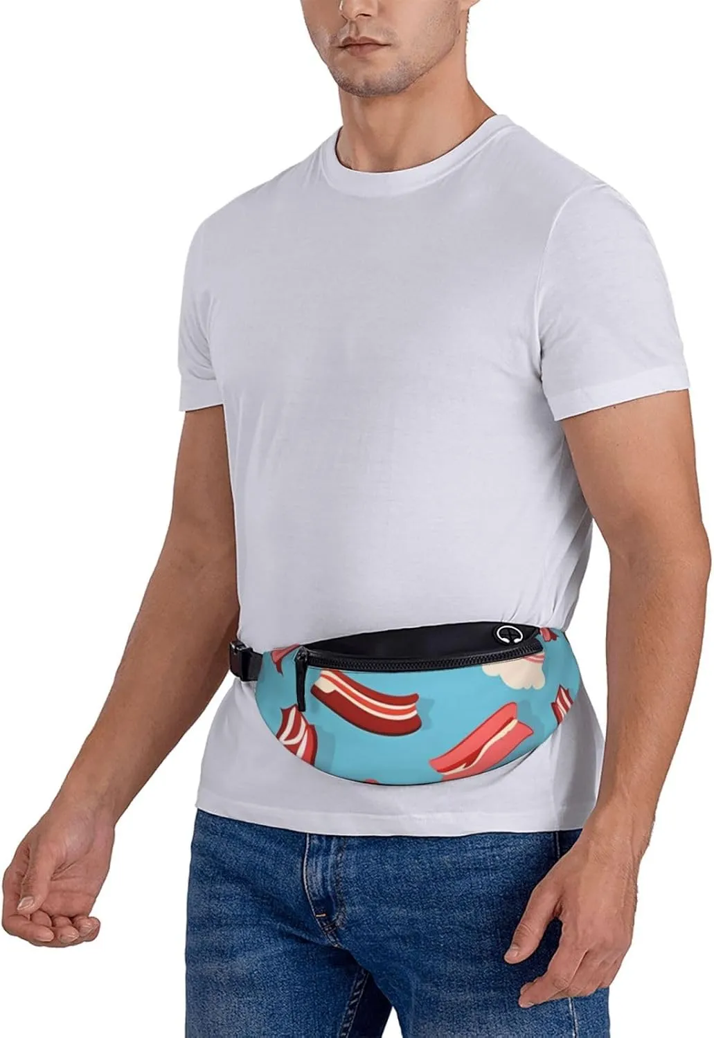 Casual Bacon Pattern Printed Fanny Pack,Crossbody Fanny packs for women Men Waist Bag for Running Travel