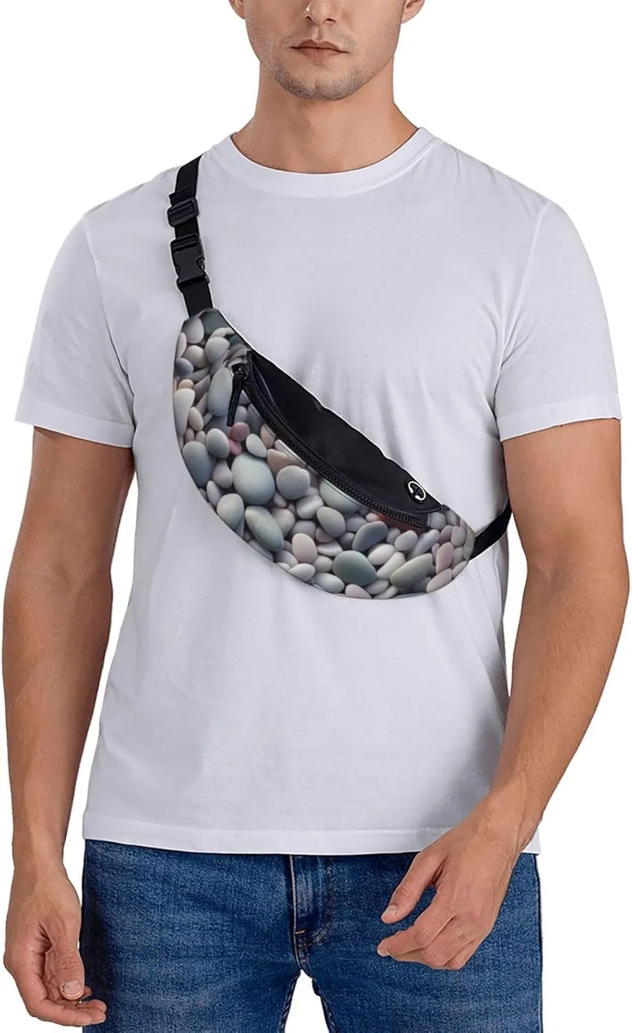 Casual Beach Colored Pebbles Printed Fanny Pack,Crossbody Fanny packs for women Men Waist Bag for Running Travel