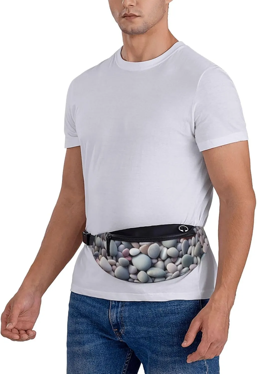 Casual Beach Colored Pebbles Printed Fanny Pack,Crossbody Fanny packs for women Men Waist Bag for Running Travel
