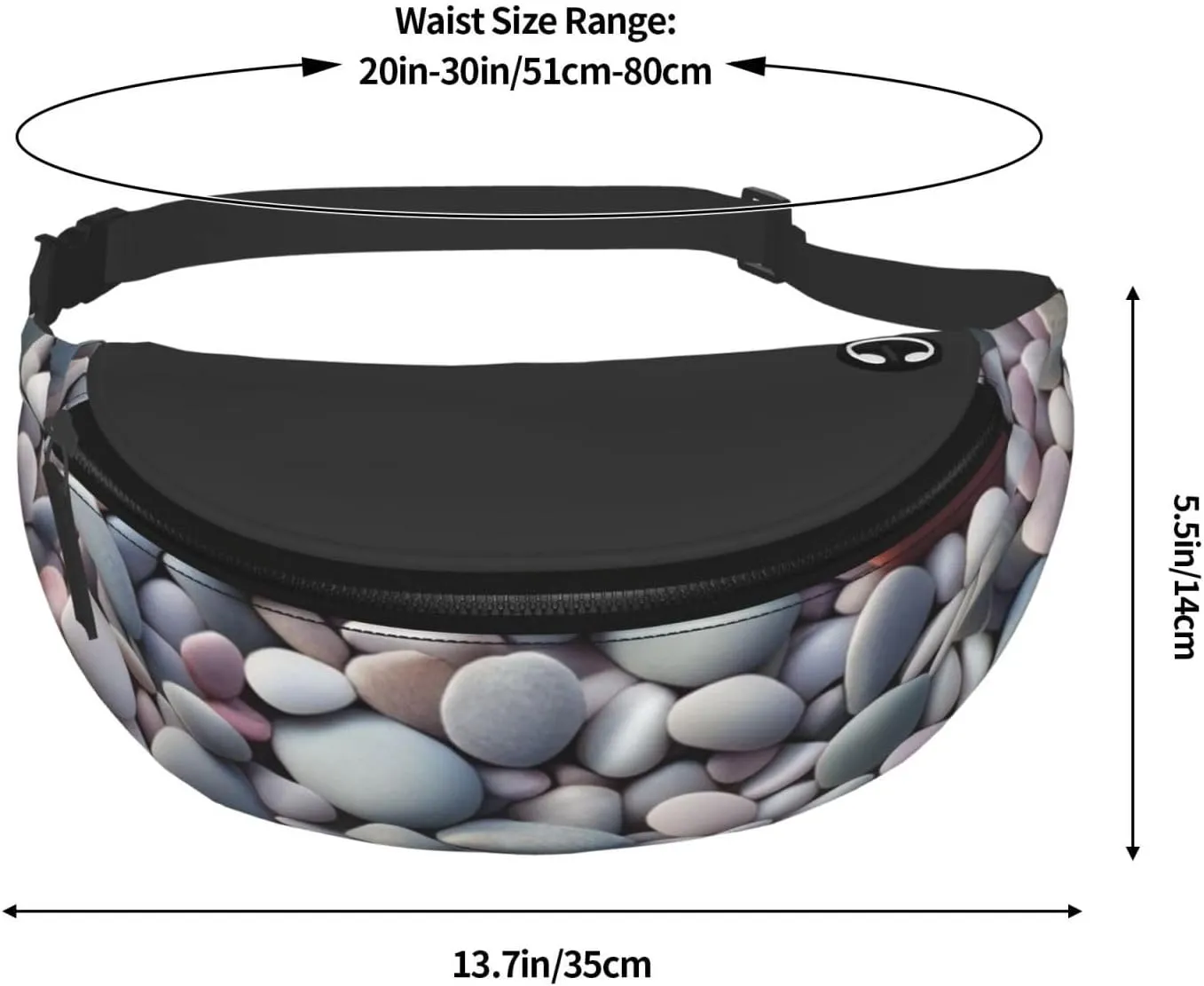 Casual Beach Colored Pebbles Printed Fanny Pack,Crossbody Fanny packs for women Men Waist Bag for Running Travel