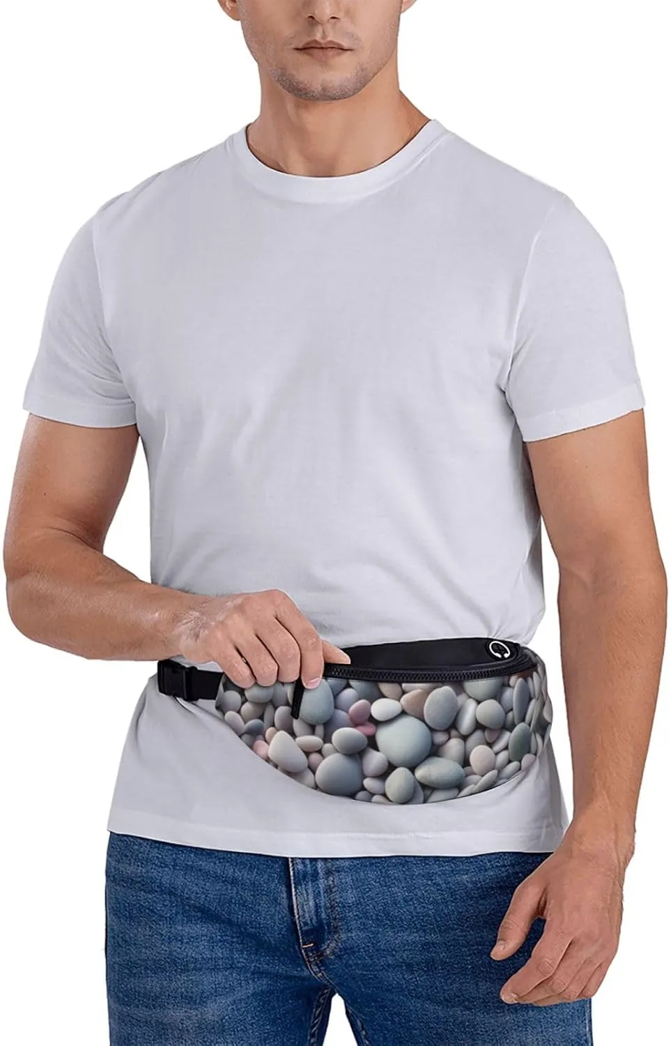 Casual Beach Colored Pebbles Printed Fanny Pack,Crossbody Fanny packs for women Men Waist Bag for Running Travel