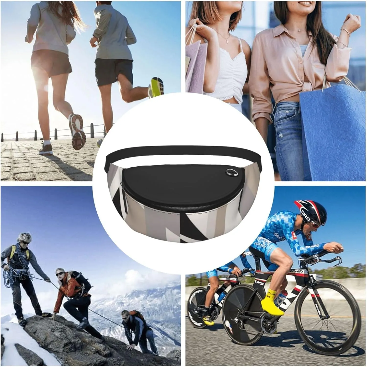 Casual Black White Stripe Printed Fanny Pack,Crossbody Fanny packs for women Men Waist Bag for Running Travel