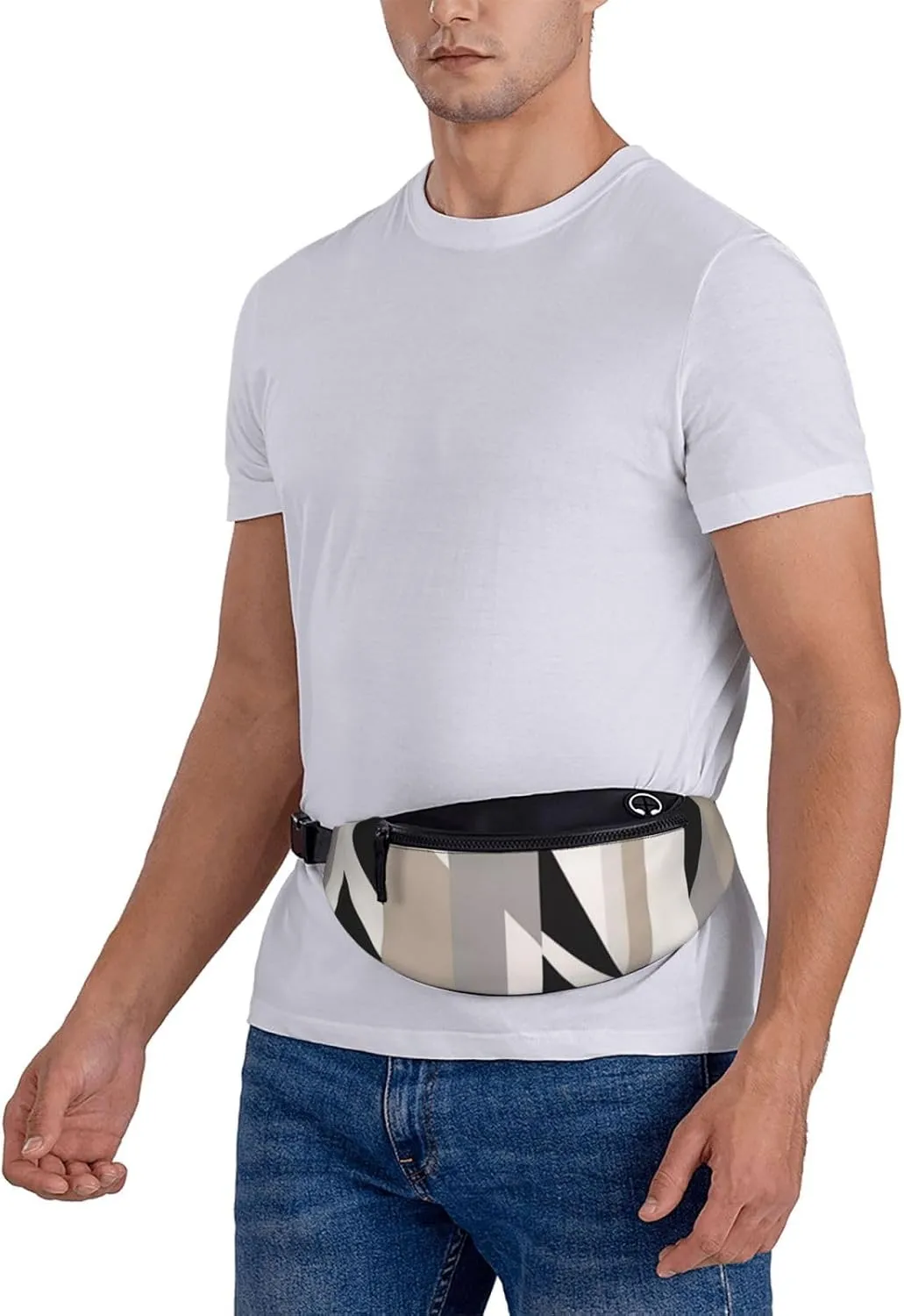 Casual Black White Stripe Printed Fanny Pack,Crossbody Fanny packs for women Men Waist Bag for Running Travel