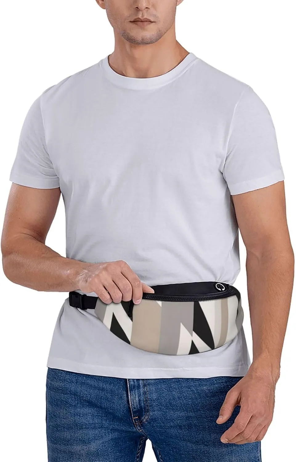 Casual Black White Stripe Printed Fanny Pack,Crossbody Fanny packs for women Men Waist Bag for Running Travel