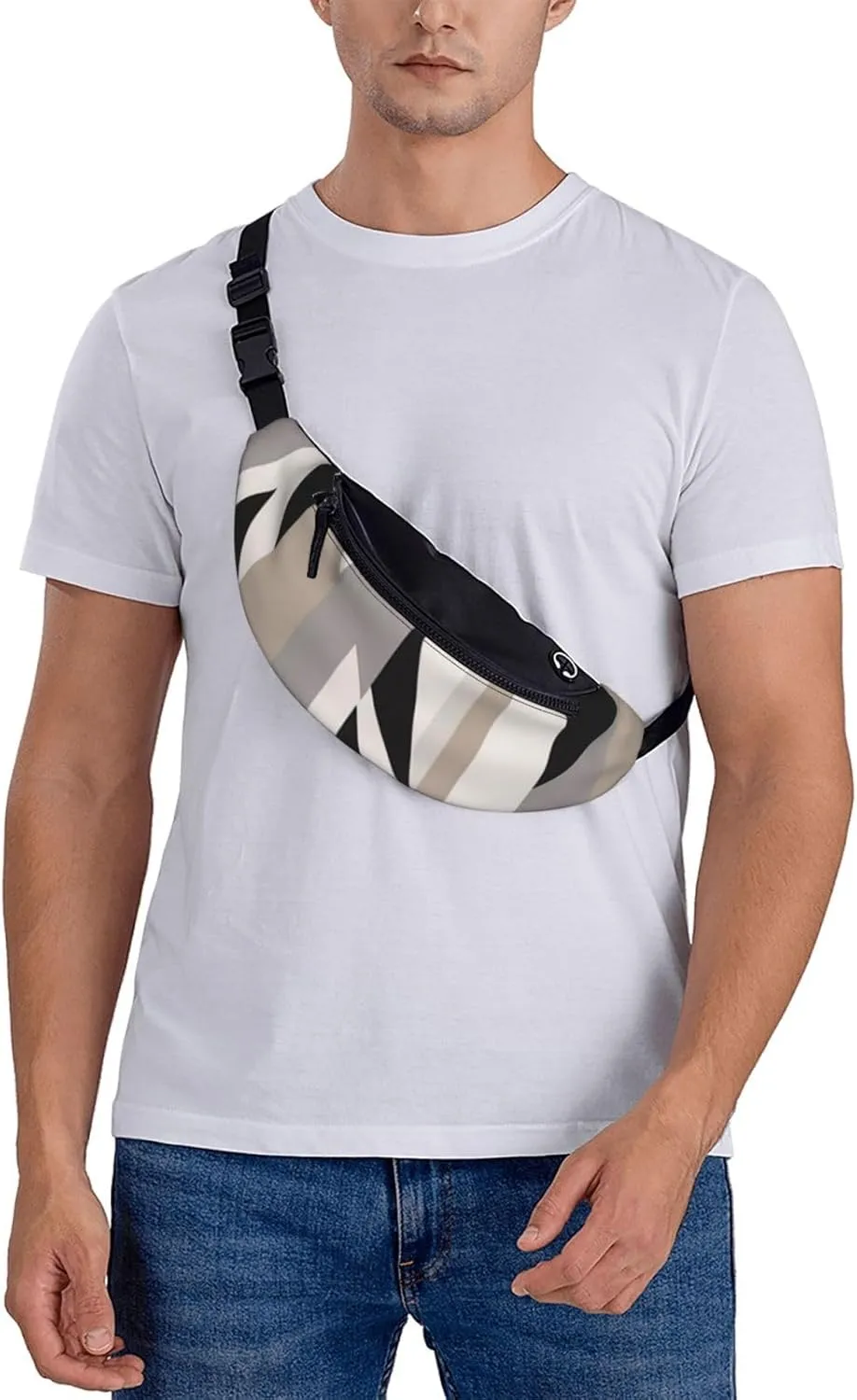 Casual Black White Stripe Printed Fanny Pack,Crossbody Fanny packs for women Men Waist Bag for Running Travel