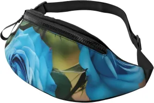 Casual blue rose blooms Printed Fanny Pack,Crossbody Fanny packs for women Men Waist Bag for Running Travel