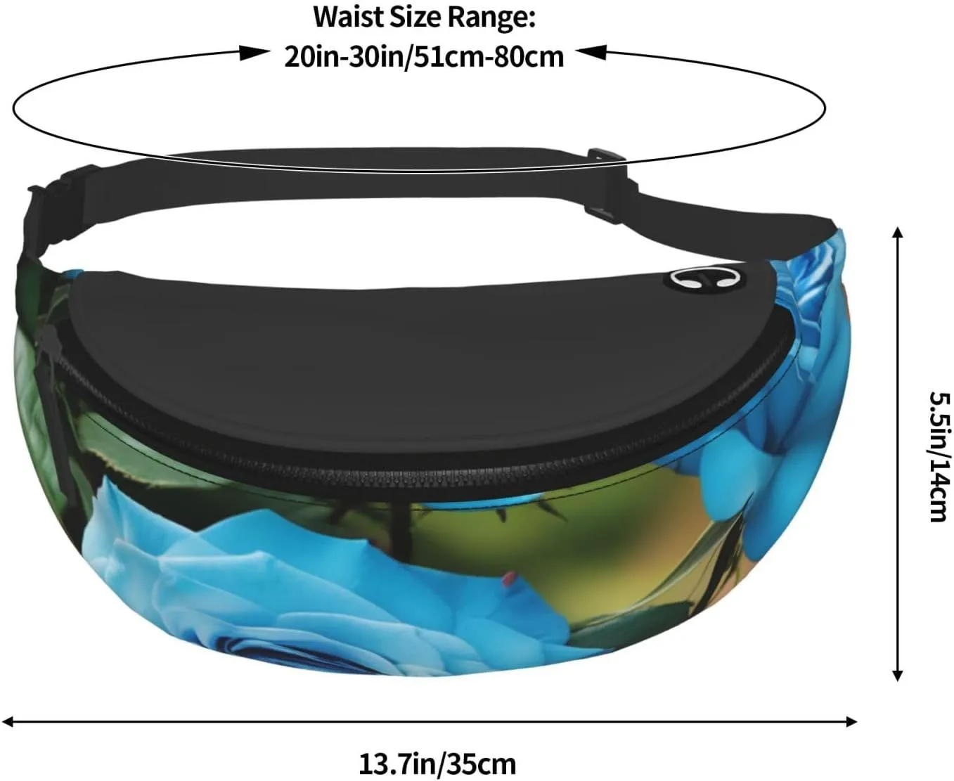 Casual blue rose blooms Printed Fanny Pack,Crossbody Fanny packs for women Men Waist Bag for Running Travel