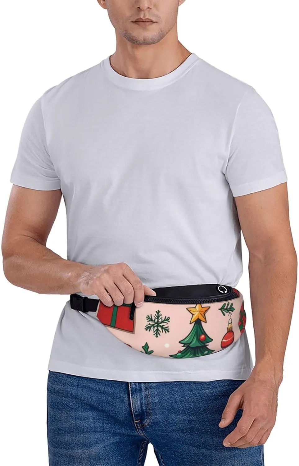 Casual Christmas Tree and Gifts Printed Fanny Pack,Crossbody Fanny packs for women Men Waist Bag for Running Travel