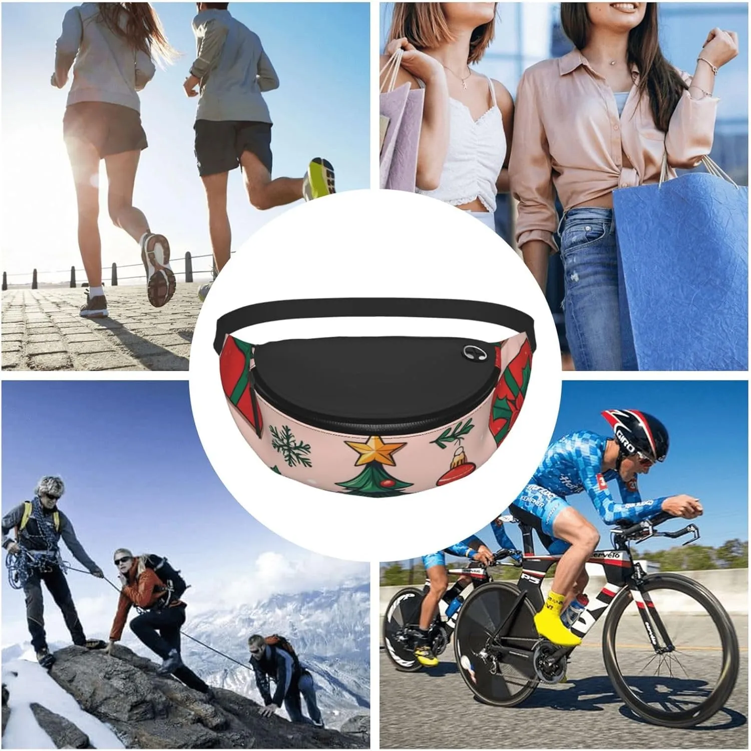 Casual Christmas Tree and Gifts Printed Fanny Pack,Crossbody Fanny packs for women Men Waist Bag for Running Travel