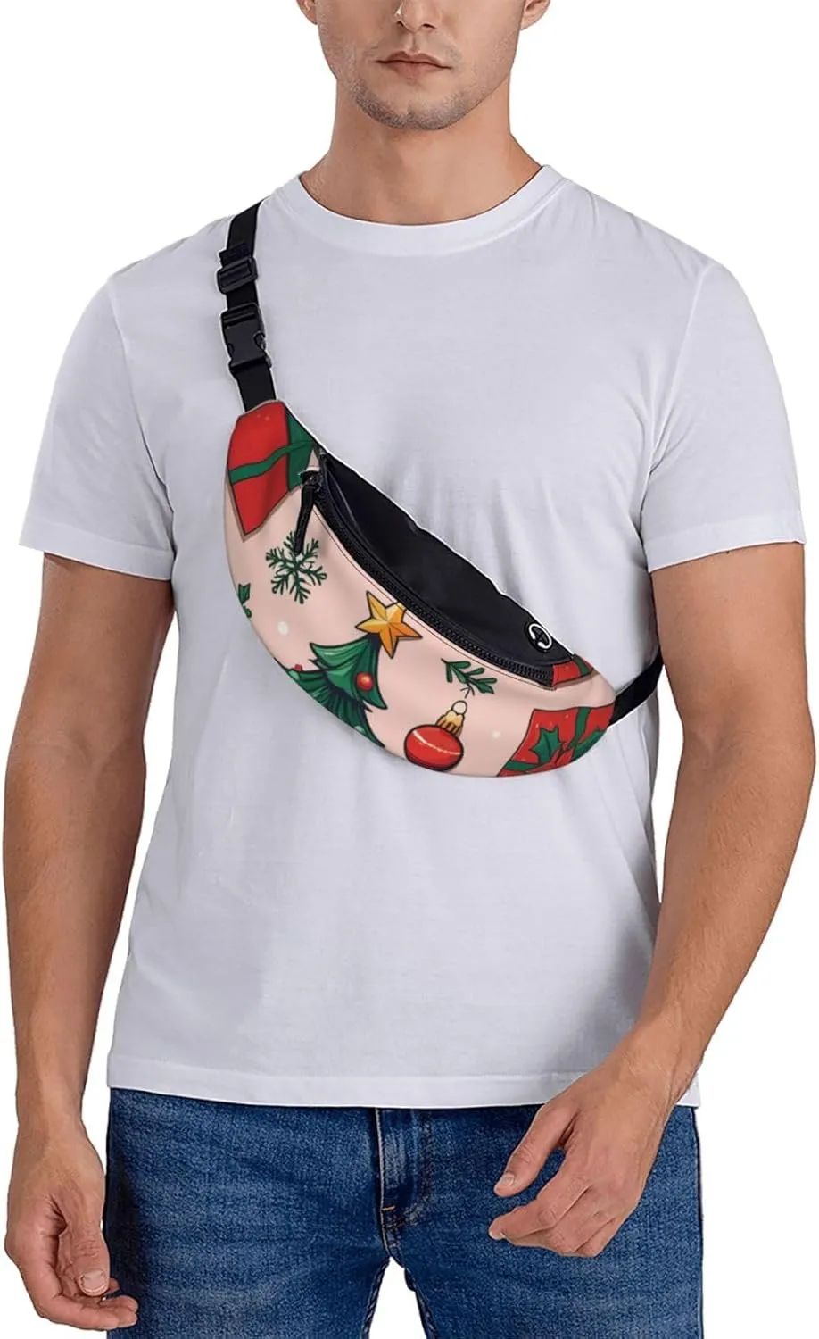 Casual Christmas Tree and Gifts Printed Fanny Pack,Crossbody Fanny packs for women Men Waist Bag for Running Travel