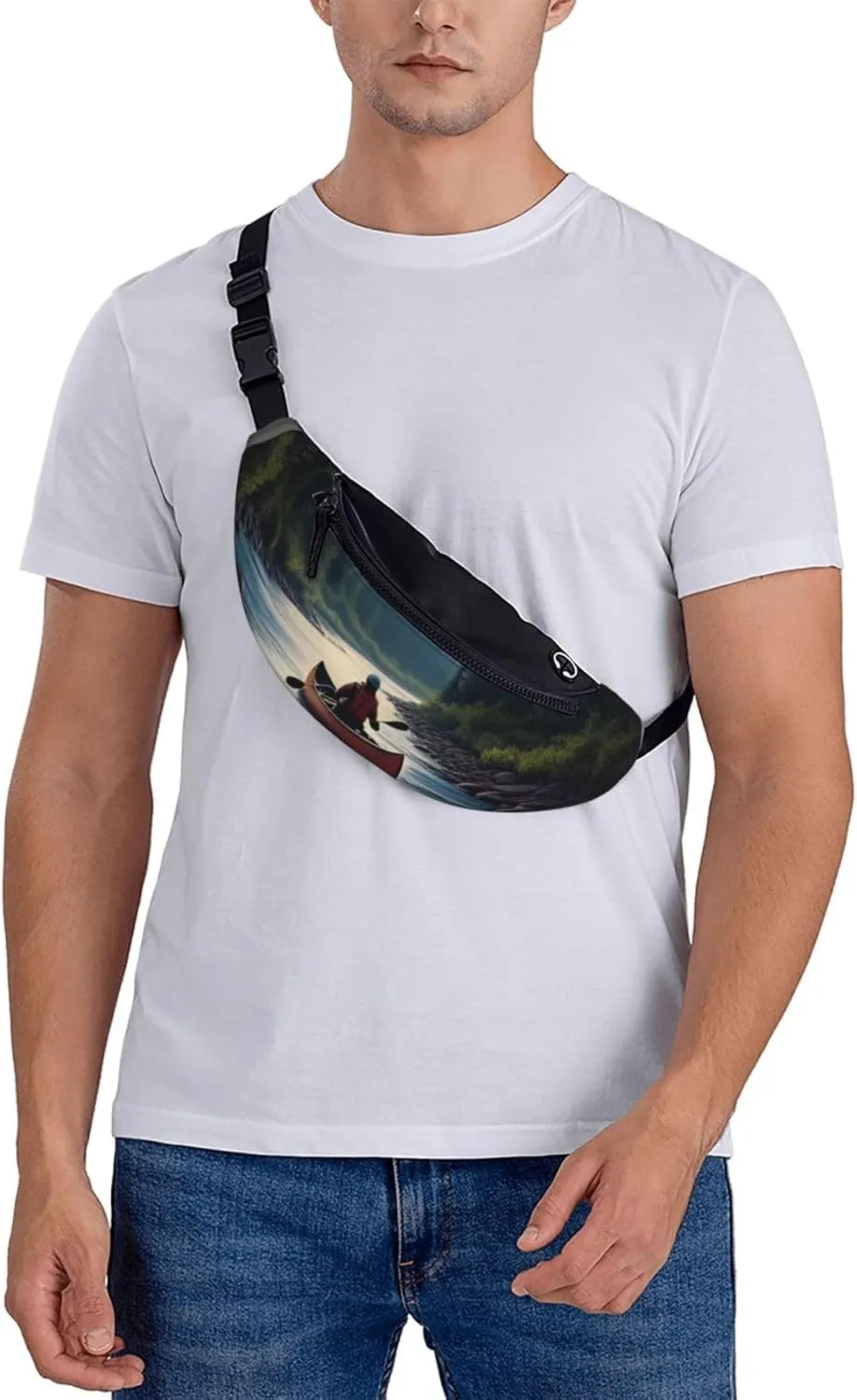 Casual Moonlit Canoe River Printed Fanny Pack,Crossbody Fanny packs for women Men Waist Bag for Running Travel