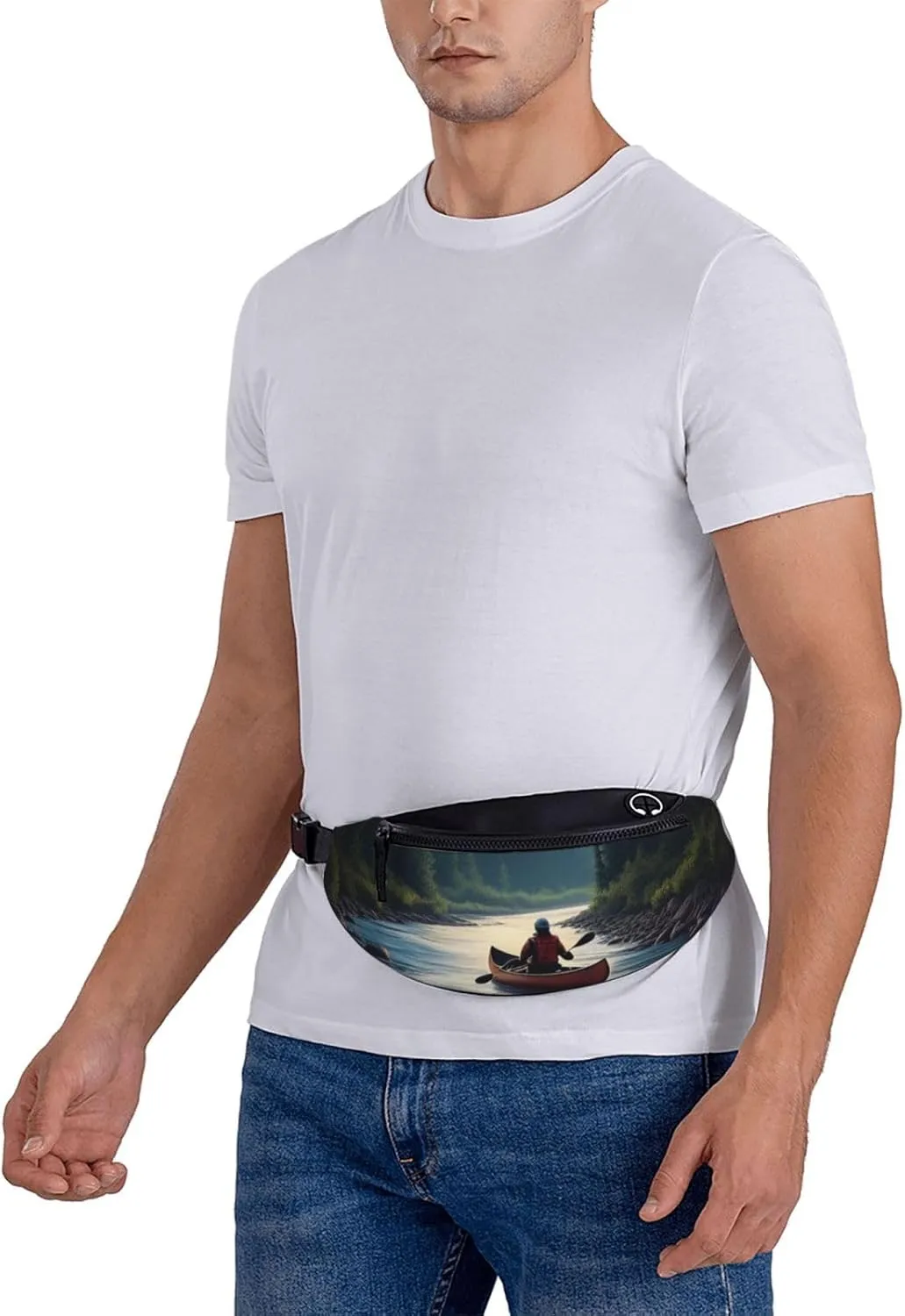Casual Moonlit Canoe River Printed Fanny Pack,Crossbody Fanny packs for women Men Waist Bag for Running Travel