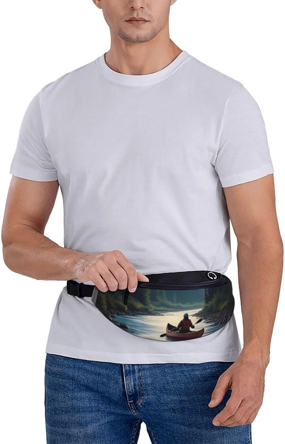 Casual Moonlit Canoe River Printed Fanny Pack,Crossbody Fanny packs for women Men Waist Bag for Running Travel