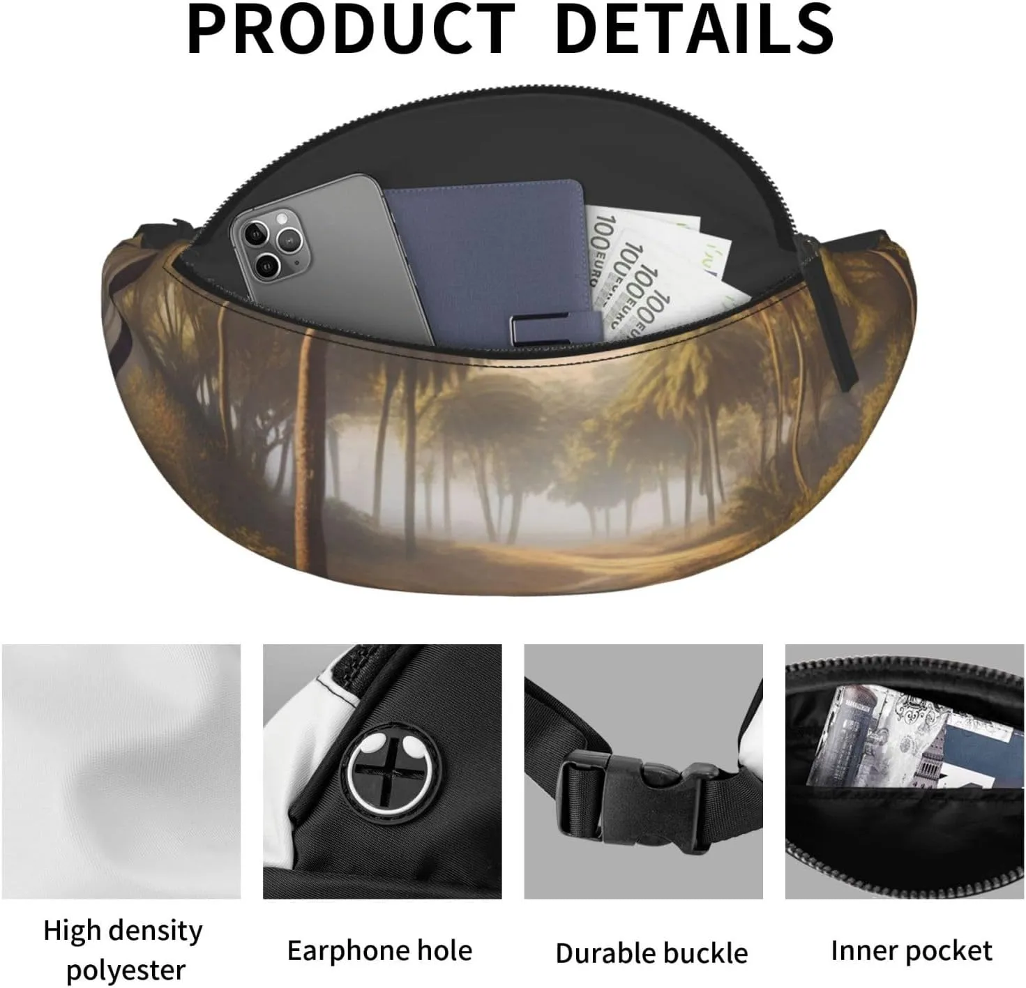 Casual Mystical Mirage Printed Fanny Pack,Crossbody Fanny packs for women Men Waist Bag for Running Travel