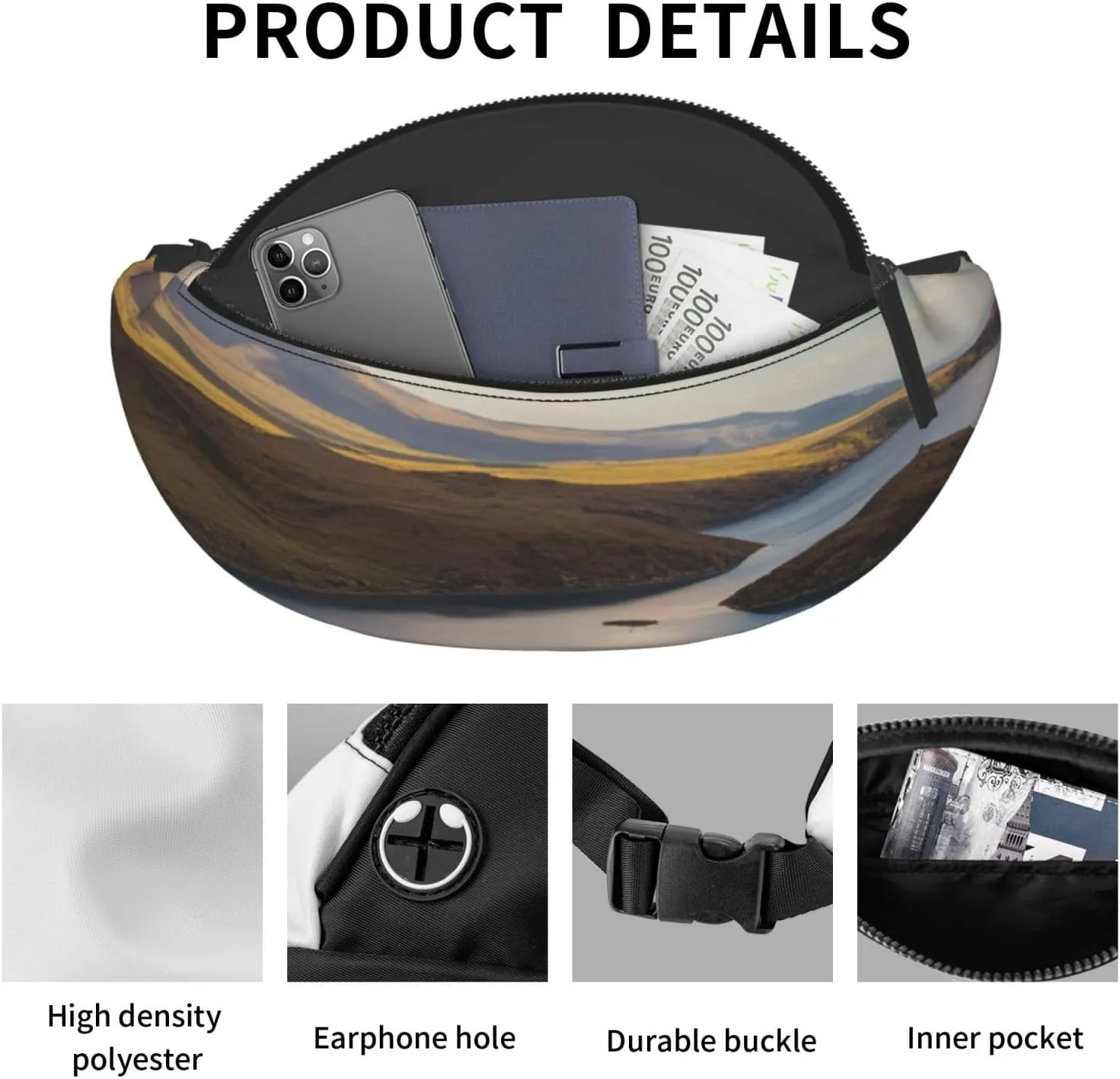 Casual Sapphire Skies Printed Fanny Pack,Crossbody Fanny packs for women Men Waist Bag for Running Travel