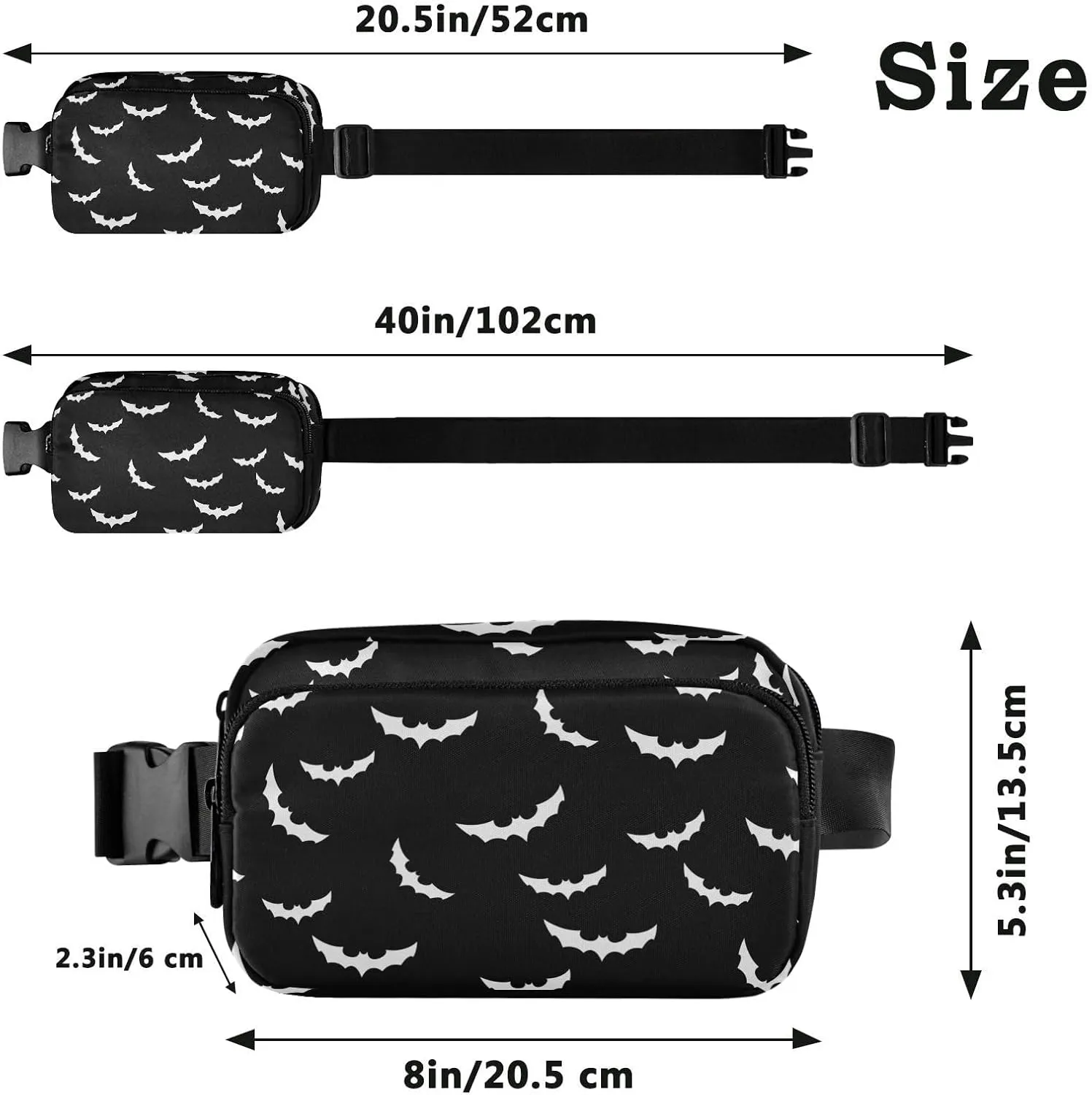 CBBYY Bats Halloween Goth Fanny Pack for Women Men,Crossbody Waist Bag Pack Adjustable Casual Waist Belt Bag for Travel Running Workout Cycling