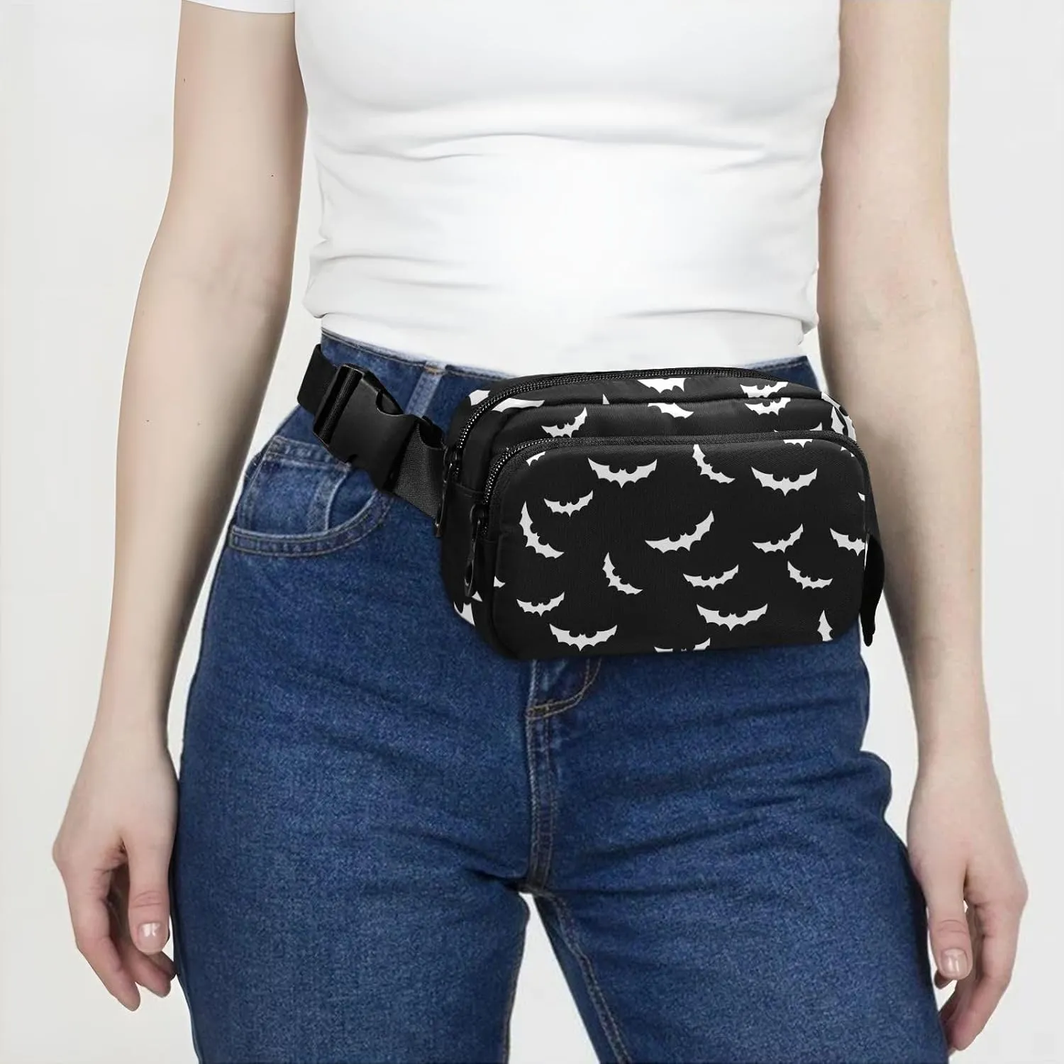CBBYY Bats Halloween Goth Fanny Pack for Women Men,Crossbody Waist Bag Pack Adjustable Casual Waist Belt Bag for Travel Running Workout Cycling