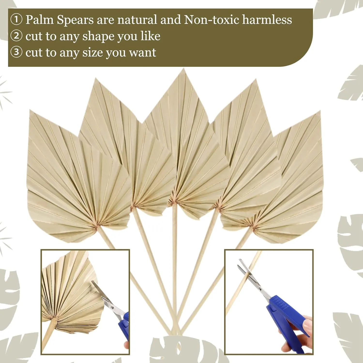 Cenkaiyang 20 Pcs Boho Dried Palm Spears Leaves, Real Palm Fans with Stem, Boho Home Decor for Vase, Wedding, Office, Home (20 Pieces)