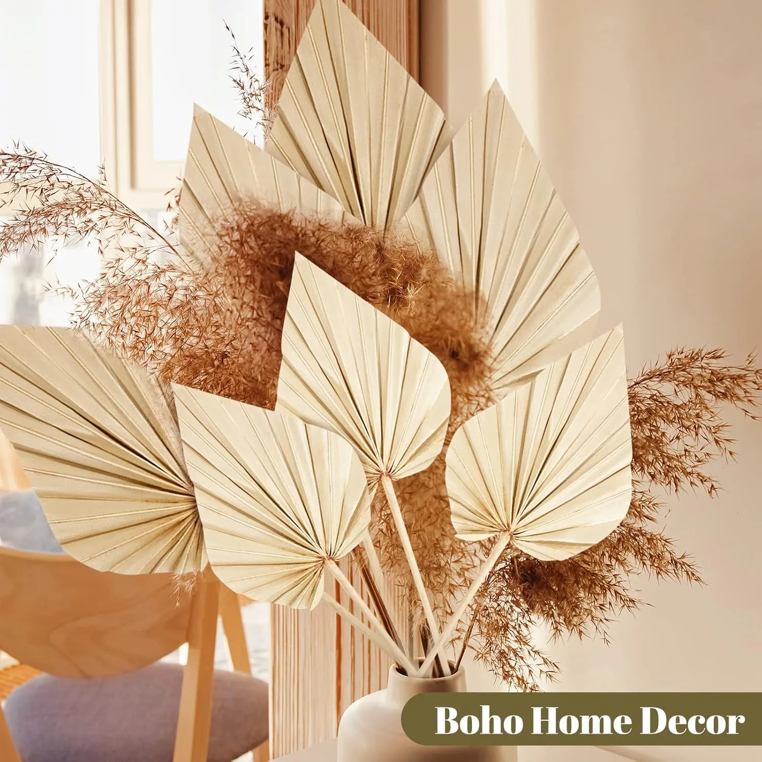Cenkaiyang 20 Pcs Boho Dried Palm Spears Leaves, Real Palm Fans with Stem, Boho Home Decor for Vase, Wedding, Office, Home (20 Pieces)