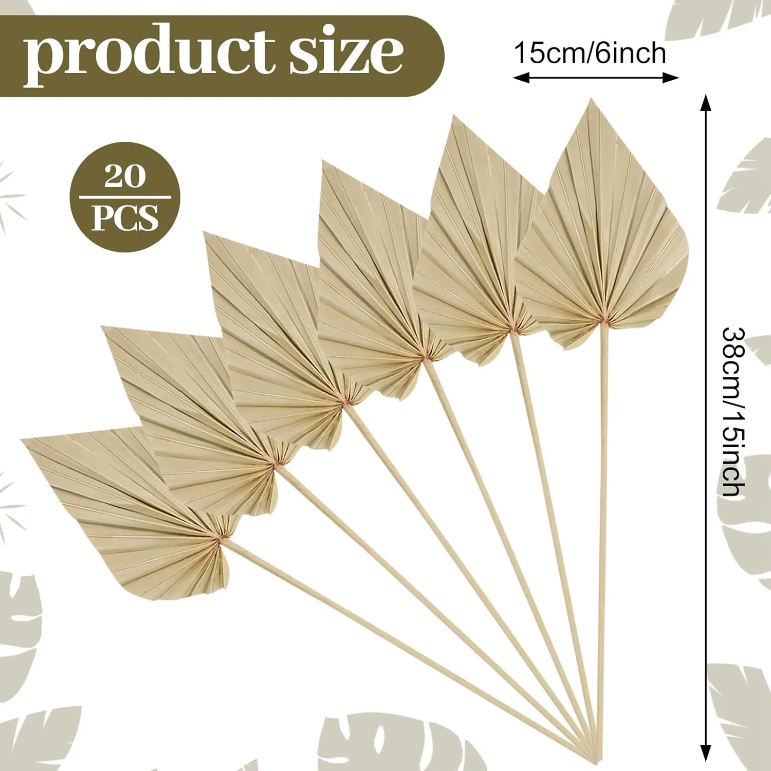 Cenkaiyang 20 Pcs Boho Dried Palm Spears Leaves, Real Palm Fans with Stem, Boho Home Decor for Vase, Wedding, Office, Home (20 Pieces)