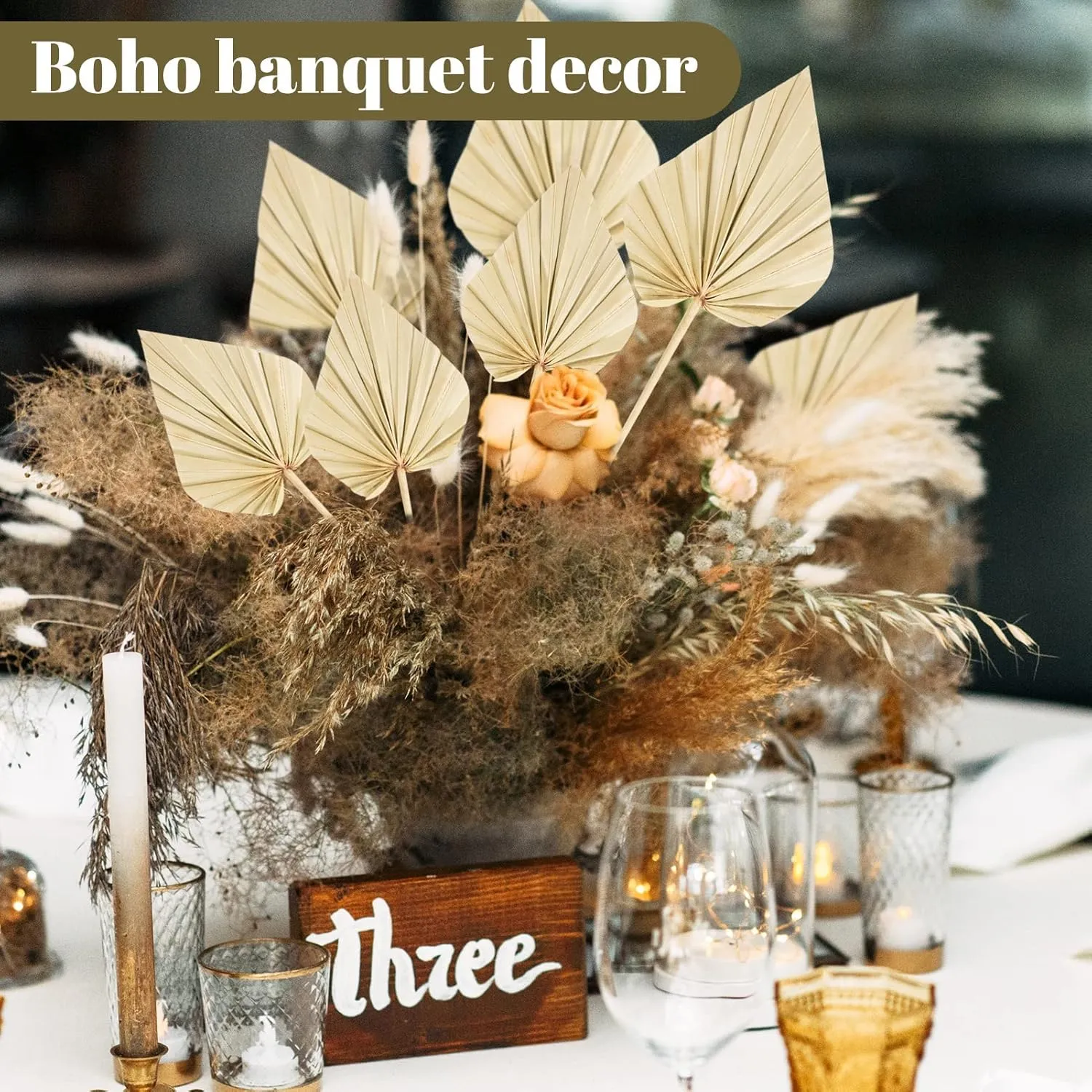 Cenkaiyang 20 Pcs Boho Dried Palm Spears Leaves, Real Palm Fans with Stem, Boho Home Decor for Vase, Wedding, Office, Home (20 Pieces)