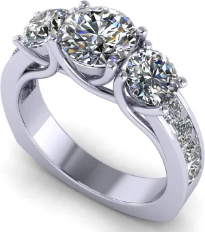 Central Diamond Center 3 Stone Past Present Future Ring also matching band your choice Gold-Silver Cz-2.50ctw & 3.50ctw