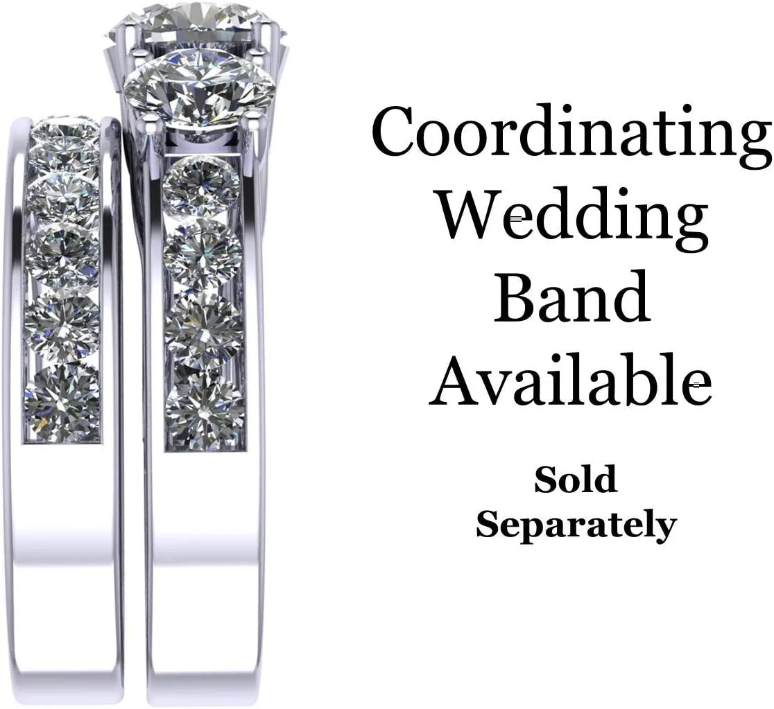 Central Diamond Center 3 Stone Past Present Future Ring also matching band your choice Gold-Silver Cz-2.50ctw & 3.50ctw