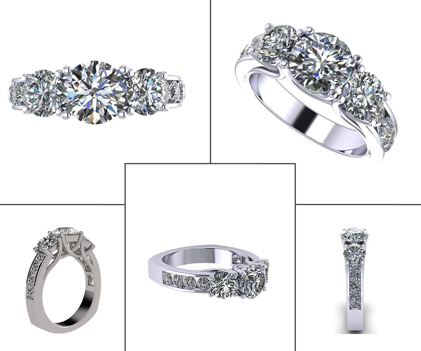Central Diamond Center 3 Stone Past Present Future Ring also matching band your choice Gold-Silver Cz-2.50ctw & 3.50ctw