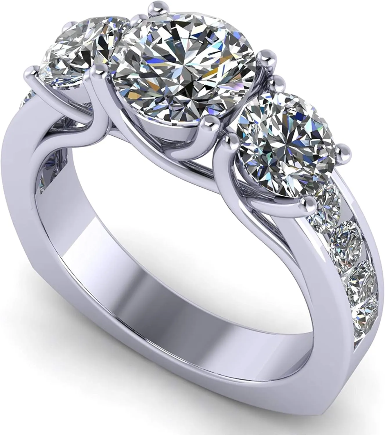 Central Diamond Center 3 Stone Past Present Future Ring also matching band your choice Gold-Silver Cz-2.50ctw & 3.50ctw