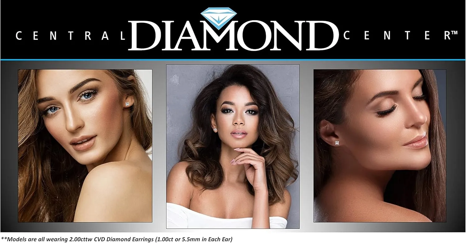 Central Diamond Center Threaded or Friction Backs Round & Princess CVD Lab-grown Diamond Stud Earrings 14K solid Gold from 0.20ct to 2.00ct E-F VS-SI