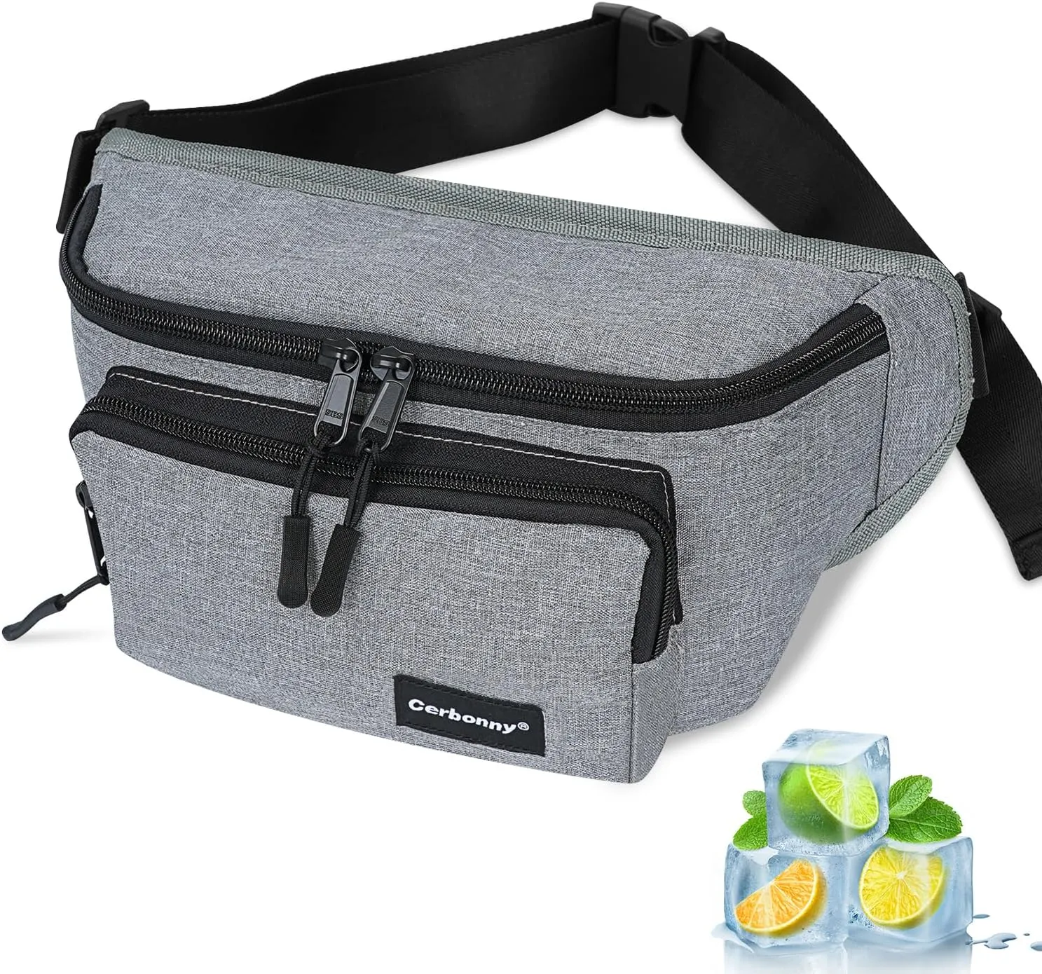 Cerbonny Small Cooler Bag,Insulated Snack Bag,Freezable Snack Bags,80s Fanny Pack,Retro Cooler,Fanny Packs,Gray