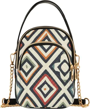 Chain Crossbody Bags for Women Ethnic Style Geometric Pattern Quilted Shoulder Handbags Travel Cross Body Cell Phone Purses Bags