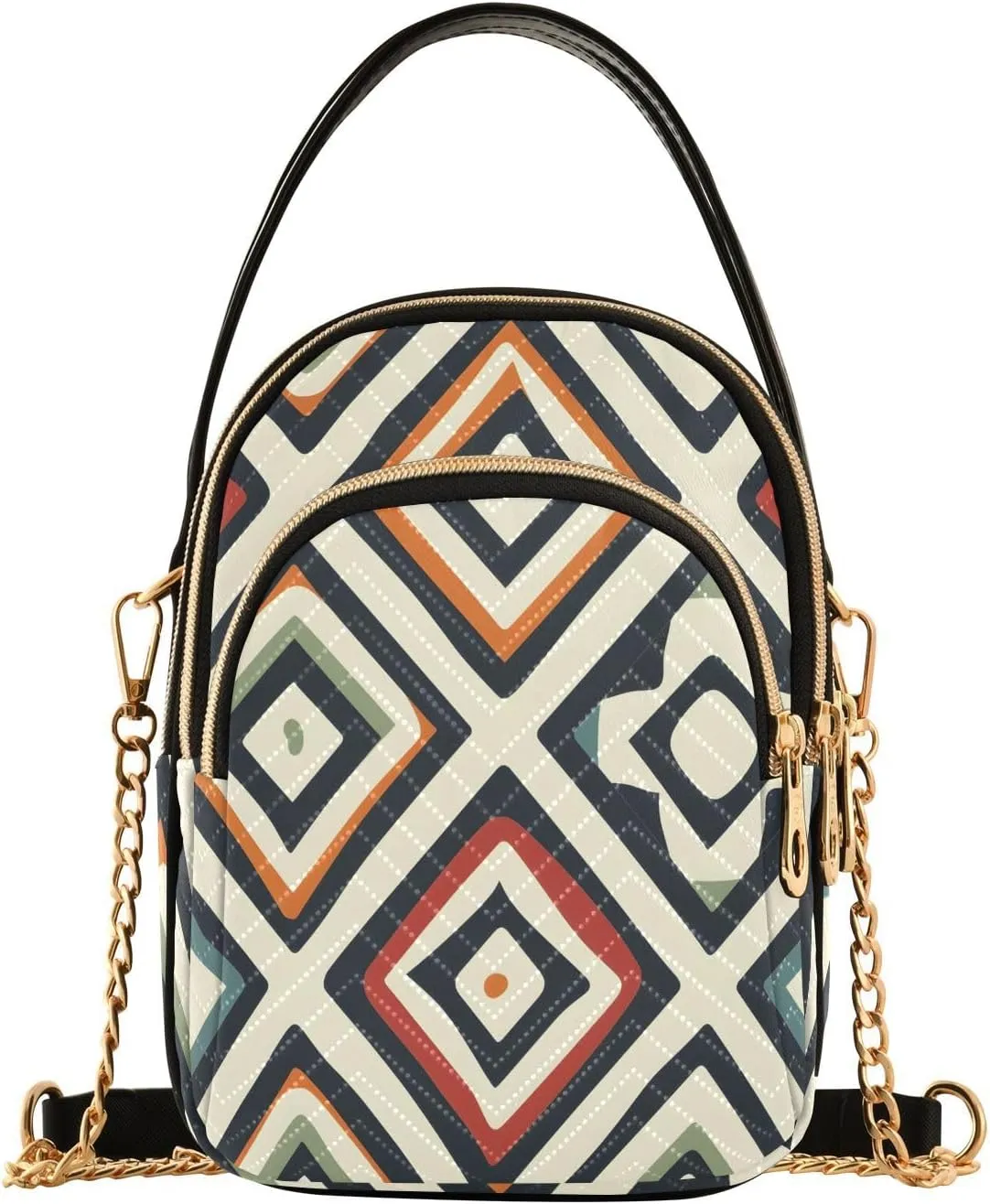 Chain Crossbody Bags for Women Ethnic Style Geometric Pattern Quilted Shoulder Handbags Travel Cross Body Cell Phone Purses Bags