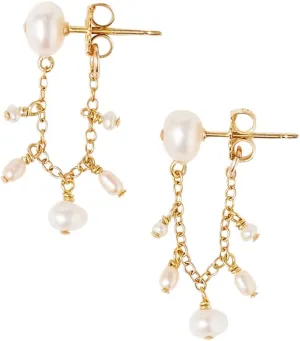 Chan Luu Cascading Pearl Earrings with Connecting Chain White Pearl One Size