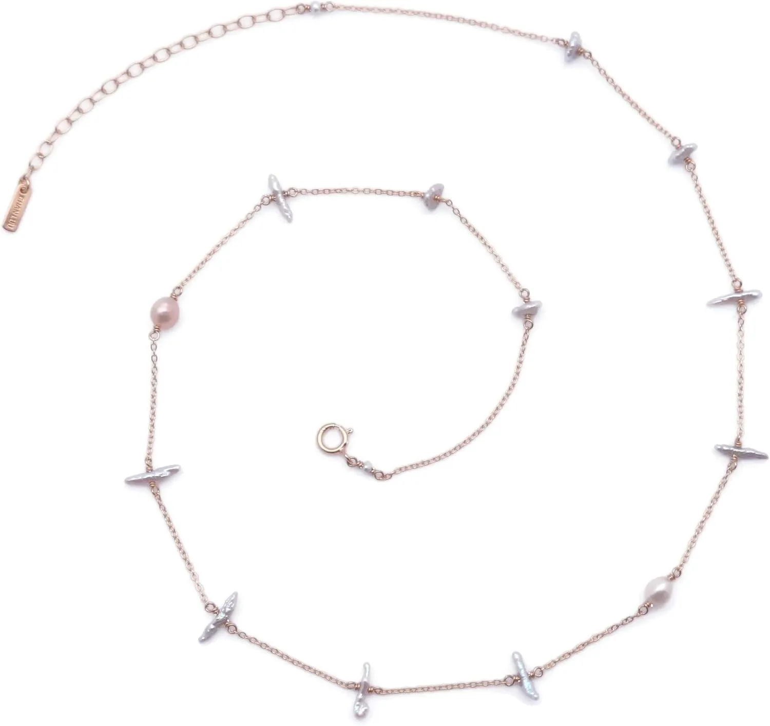 Chan Luu Grey Simulated Pearl Dainty Goldtone Cable Link Necklace