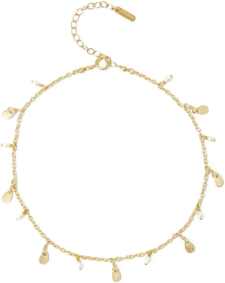 Chan Luu Simulated Pearl and Metallic Teardrop Charms Goldtone Chain Anklet 8.5"-10"