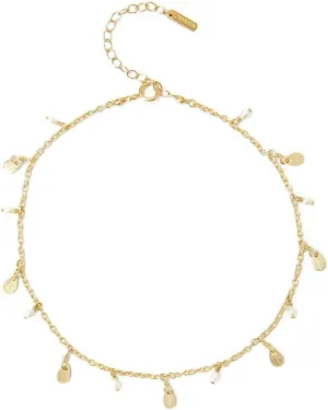 Chan Luu Simulated Pearl and Metallic Teardrop Charms Goldtone Chain Anklet 8.5"-10"