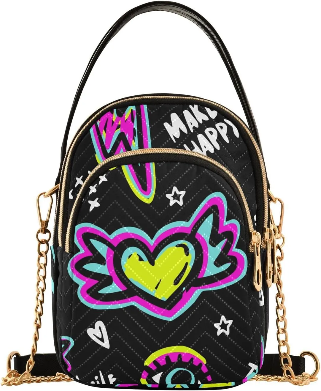 Chaotic Pattern Background Crossbody Bags for Women Multi Pocket Shoulder Handbags with Adjustable Strap
